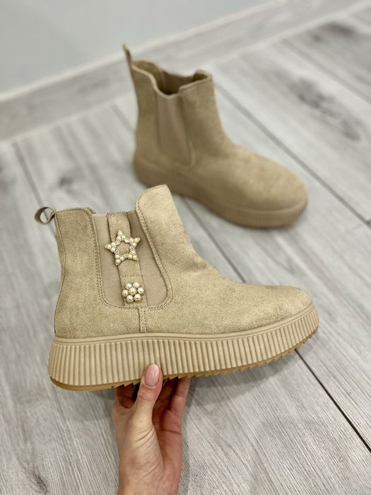 Beżowe botki 37 NOWE ocieplane