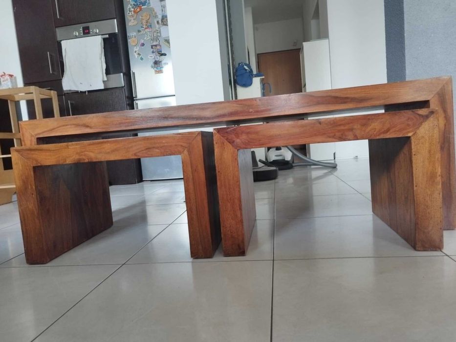drewno egzotyczne palisander 3szt stolik stoliki kawowy lawa konsola
