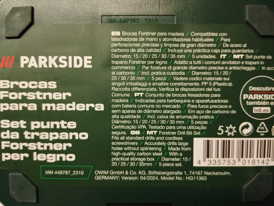 Brocas Fostner fresadoras para madeira PARKSIDE  *** NOVAS ***