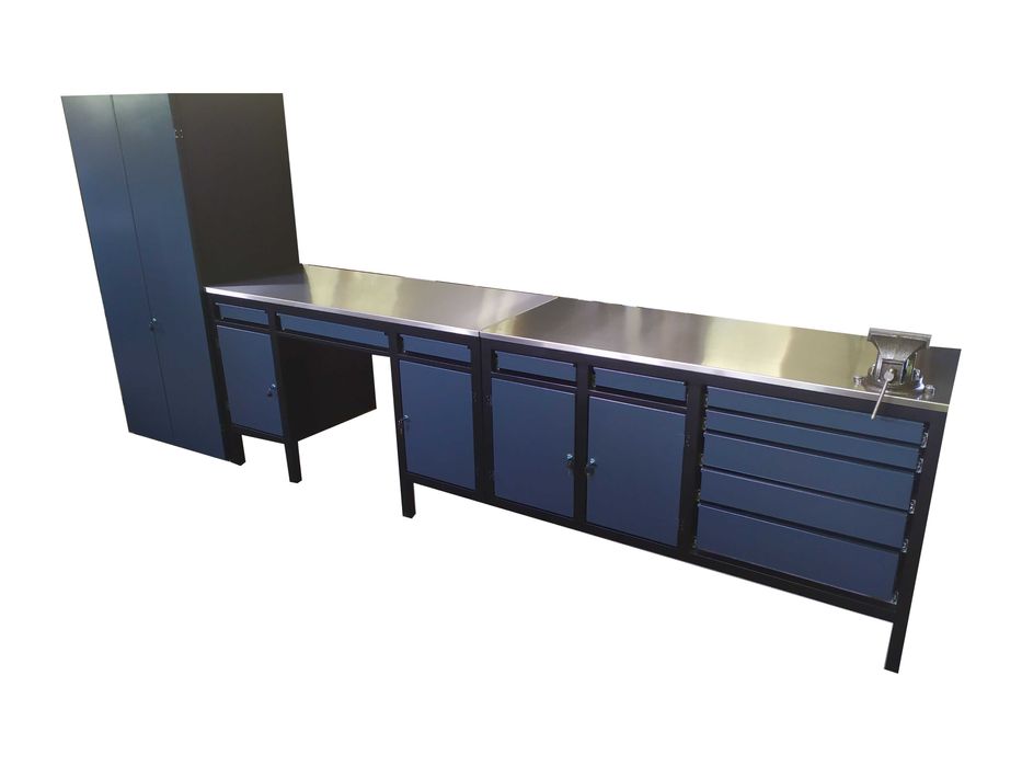 Stół warsztatowy spawany ciężki 300cm z 15 szufladami