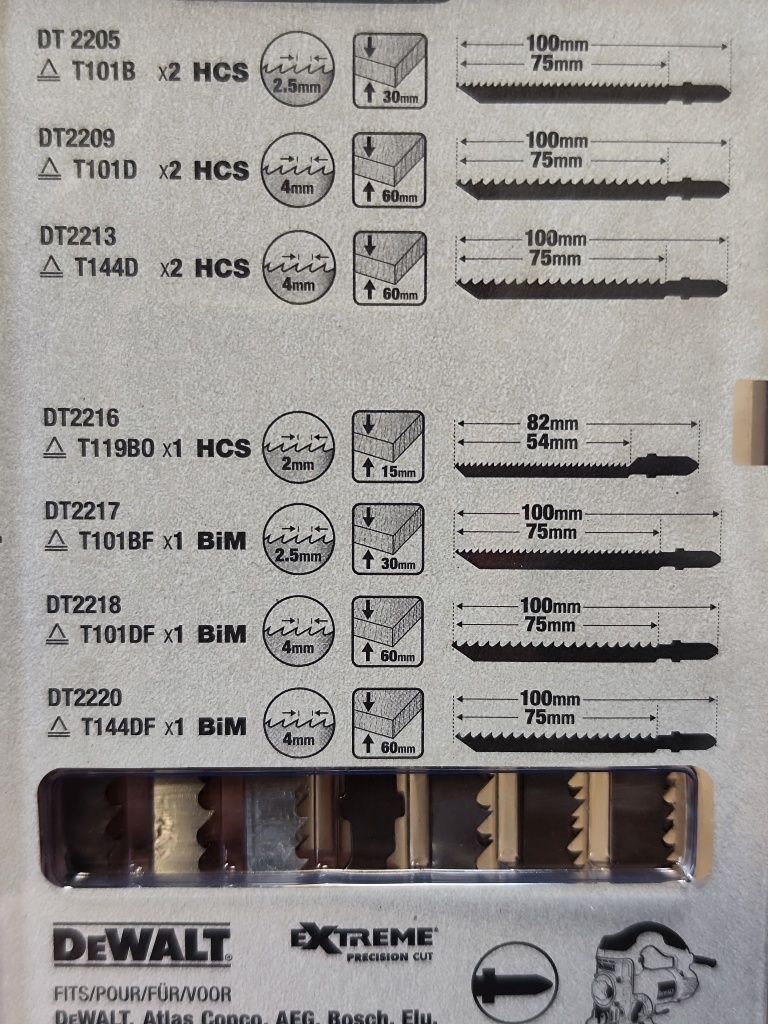 DeWALT DT2296 Набір полотен пильных для лобзика EXTREME 10 шт у кейсi