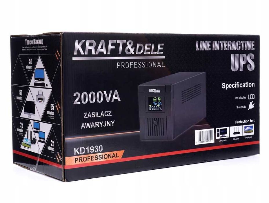 Zasilanie Awaryjne UPS 1200W LCD Pieca Pompy Wbudowany Akumulator New*