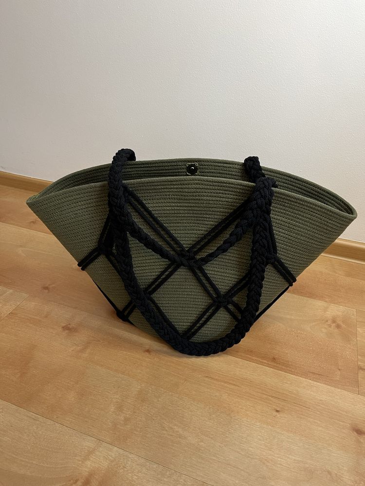 Torba na lato, shopper w kolorze oliwka/czarny