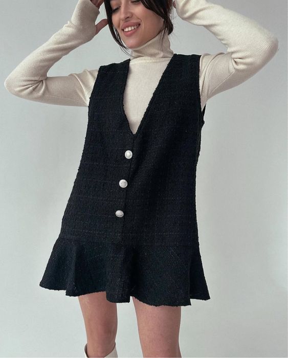 Сарафан з твідової тканини, чорний (old money)