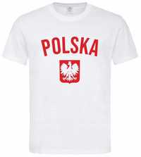 Koszulka męska kibica Reprezentacji Polski biała POLSKA z orłem (XL)