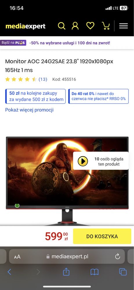 Monitor AOC 24G2SAE/BK 23,8" Full HD VA 165Hz 1ms Gamingowy