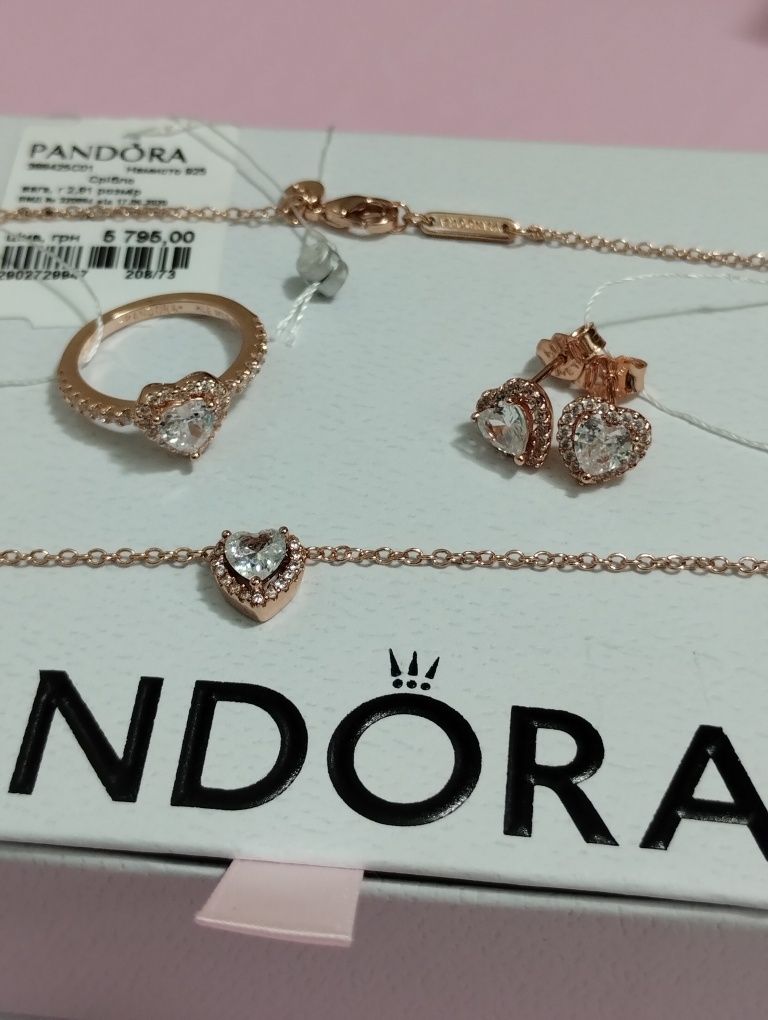 Каблучка Pandora,червоне серце кольцо пандора, срібло925