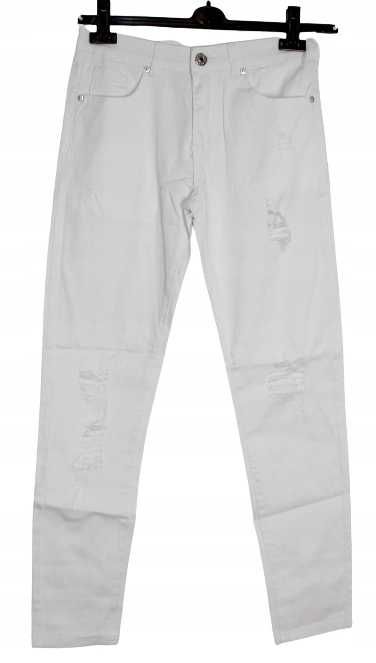 Białe jeansowe spodnie przetarcia L