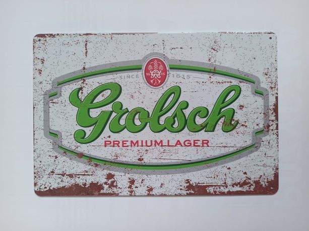 Nowy metalowy szyld Grolsch piwo bar loft club oldschool vinted garaż