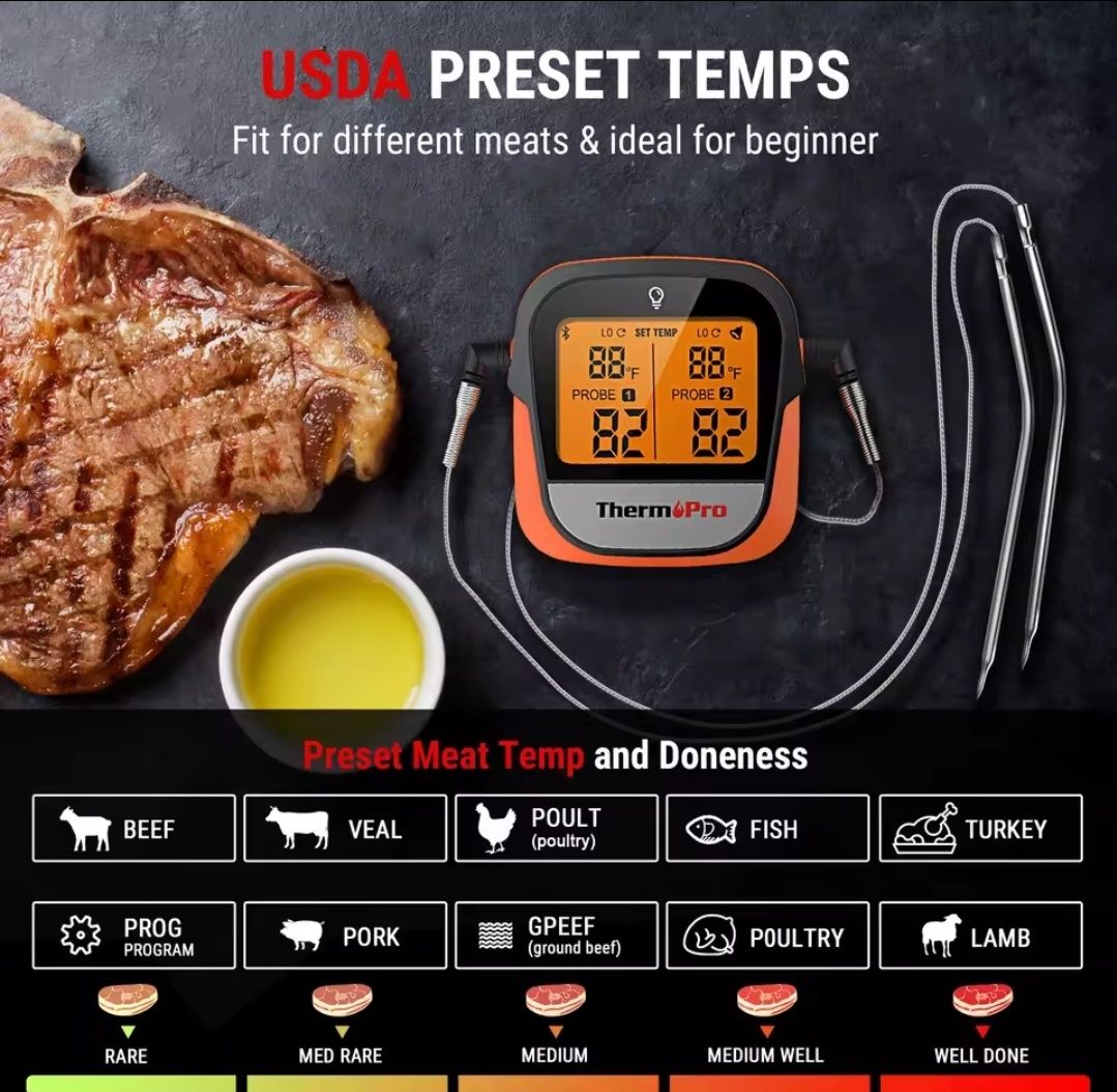 ThermoPro TP-902 Bluetooth термометр  з двома щупами