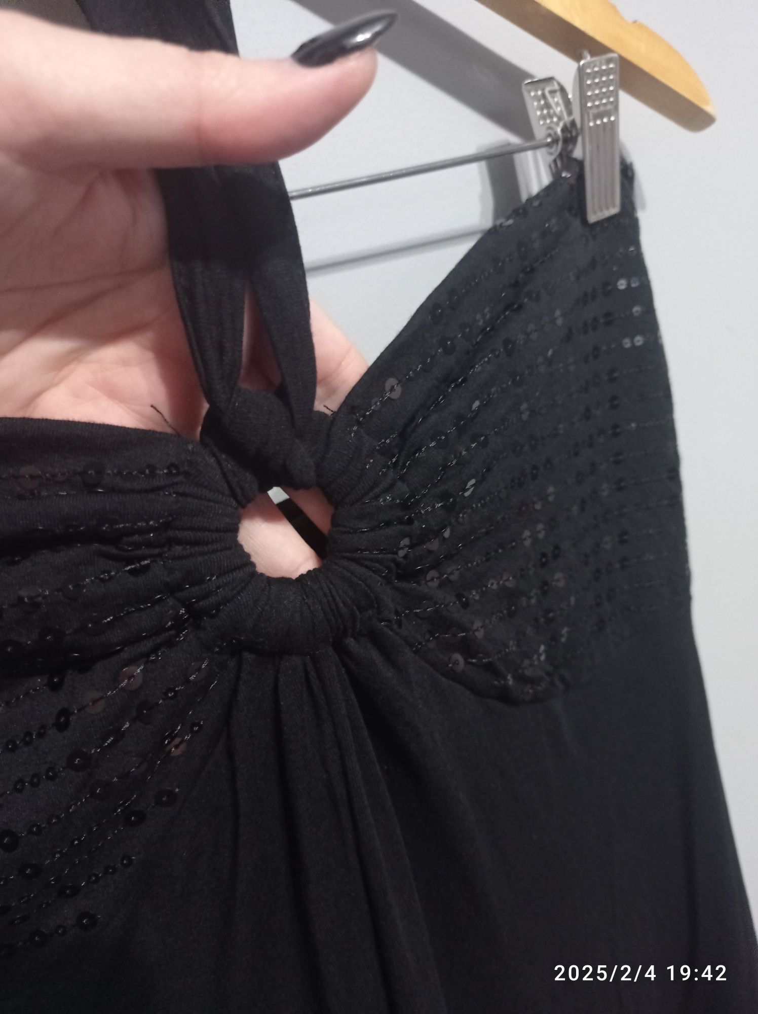 Sukienka 16 XXL 44 wiązana na szyi mini cekiny krótka imprezowa C&A