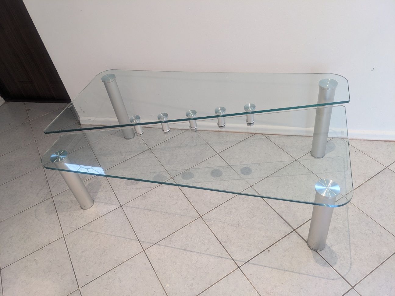 Ława szklana dwupoziomowa stolik elegancki do salonu