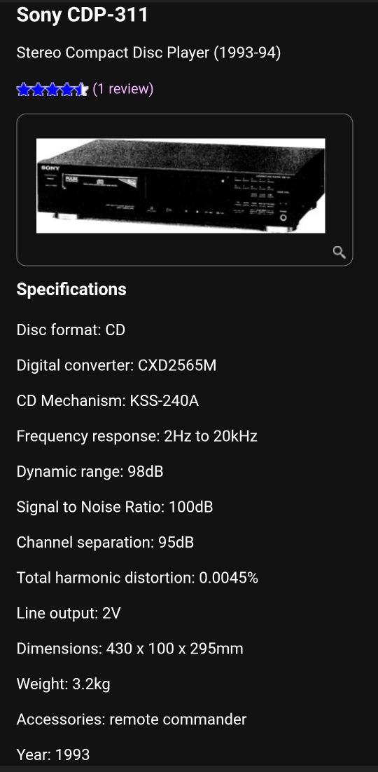 Leitor CD Sony CDP 311