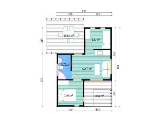 Domki letniskowe do 35m2-70m2 Awokado 6x8,65+taras4,1x3,85+taras3x2,85