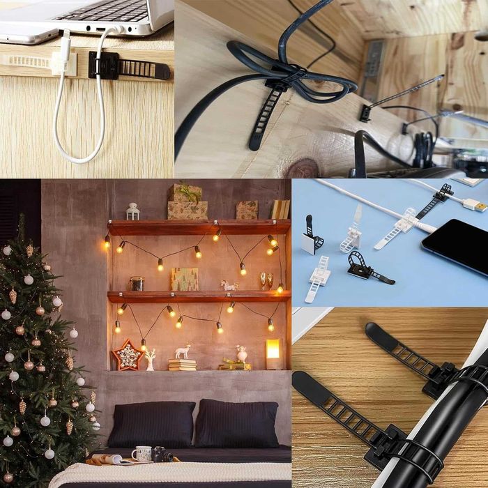 SZFUDIGO Organizer na biurko, opaski kablowe, samoprzylepne 50szt.