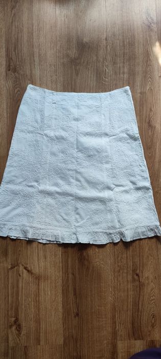 Biała letnia spódnica MIDI wzór falbanka