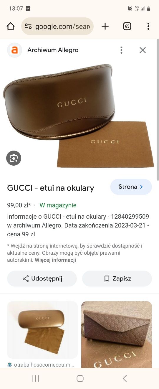 Etui na okulary marki Gucci zlote