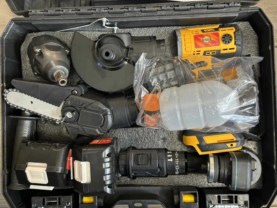 Zestaw narzędzi 5w1: Szlifierka, Klucz, Wkrętarka, Piła, Myjka