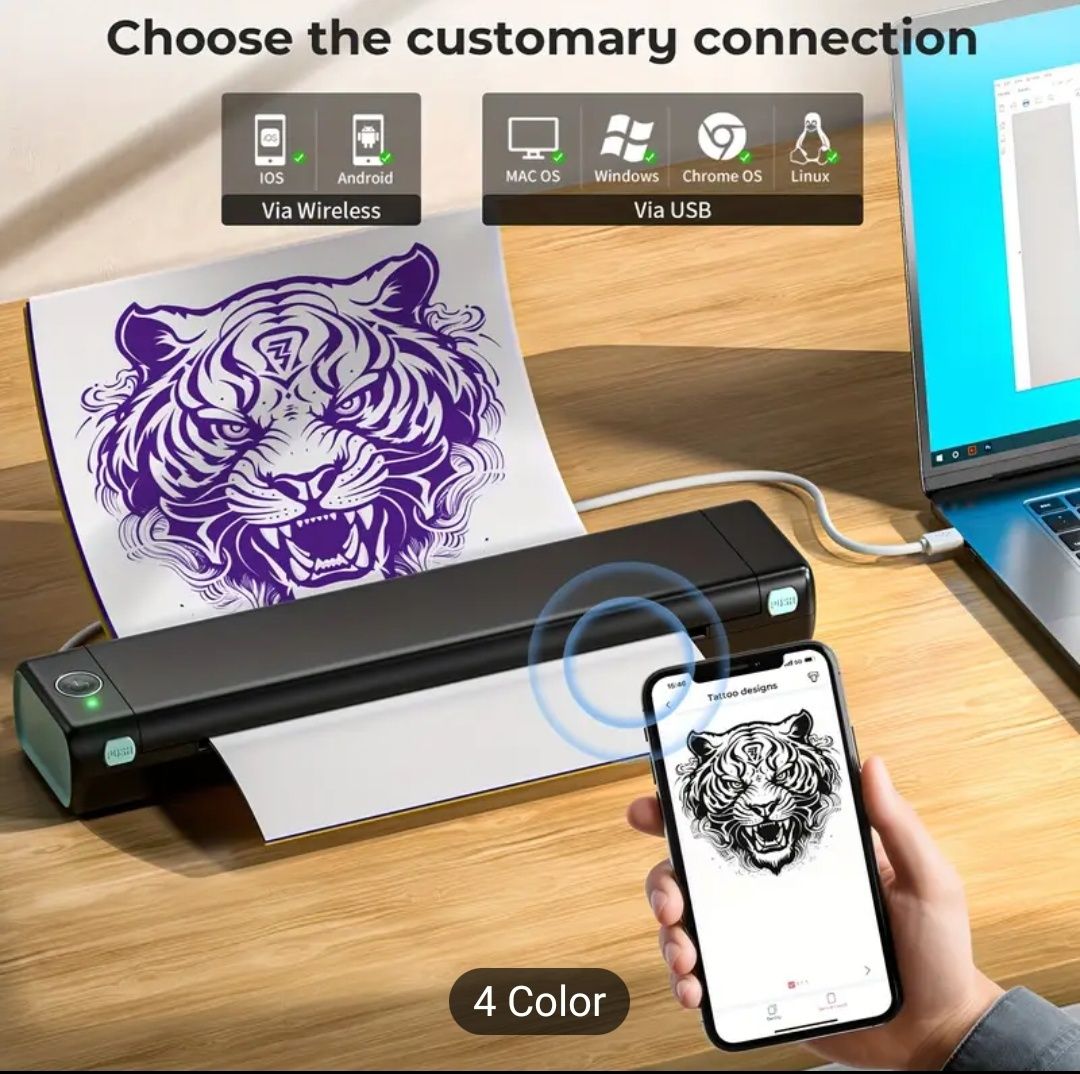 Тату принтер Phomemo M08F трансферний Bluetooth/USB, iOS/Andr/Win/Mac
