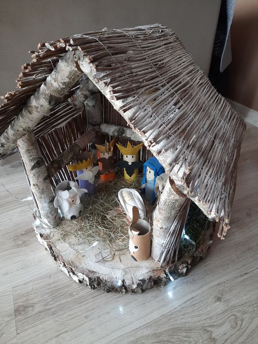 Szopka bożonarodzeniowa duża plaster drewna naturalna diy konkurs ozdo