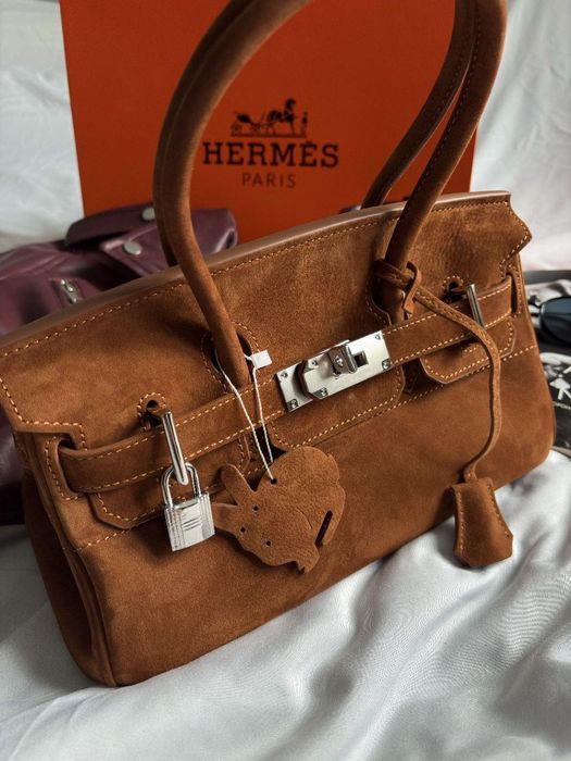 Сумка Hermes Birkin 30 замша | шоколадна, коричнева | срібна фурнітура