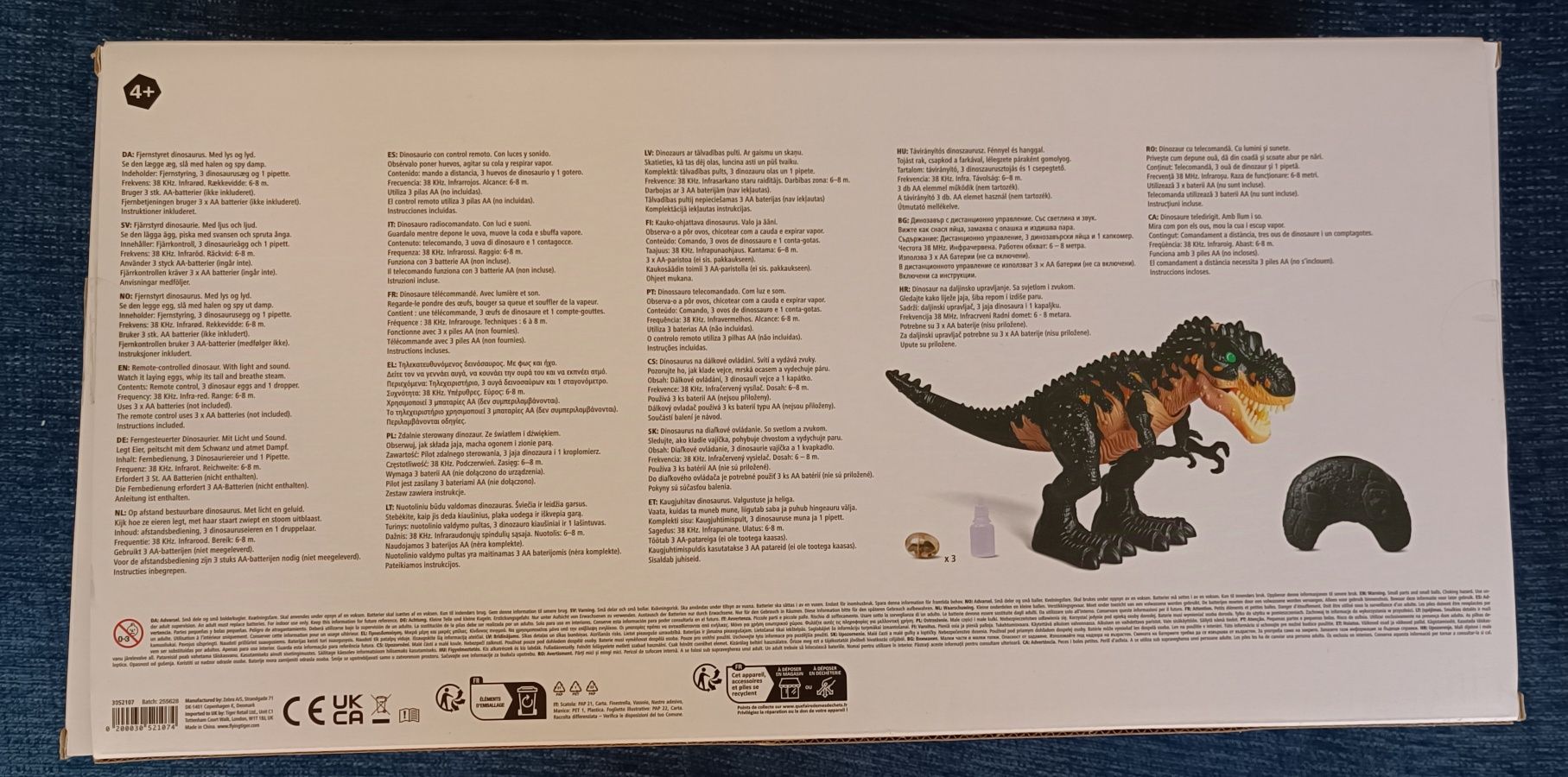 Brinquedo Dino T-Rex telecomandado com sons, vapor da boca  larga ovos