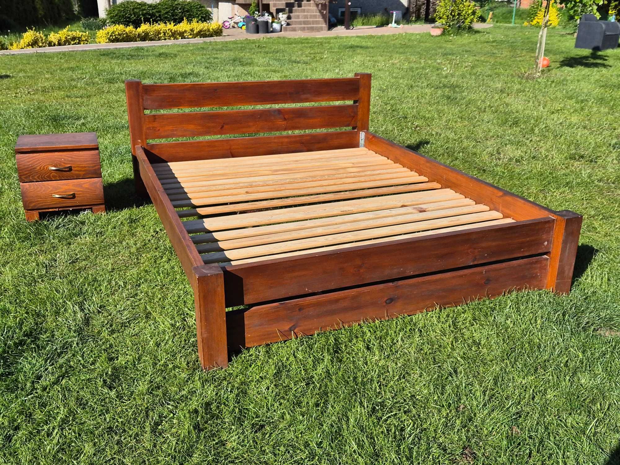 Łóżko drewniane ze stależem lite drewno + szafka nocna 160x200