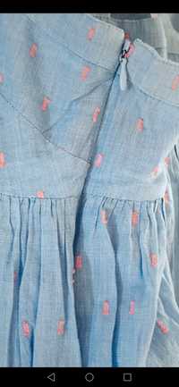 Błękitna sukienka z różowymi cętkami maxi H&M XL