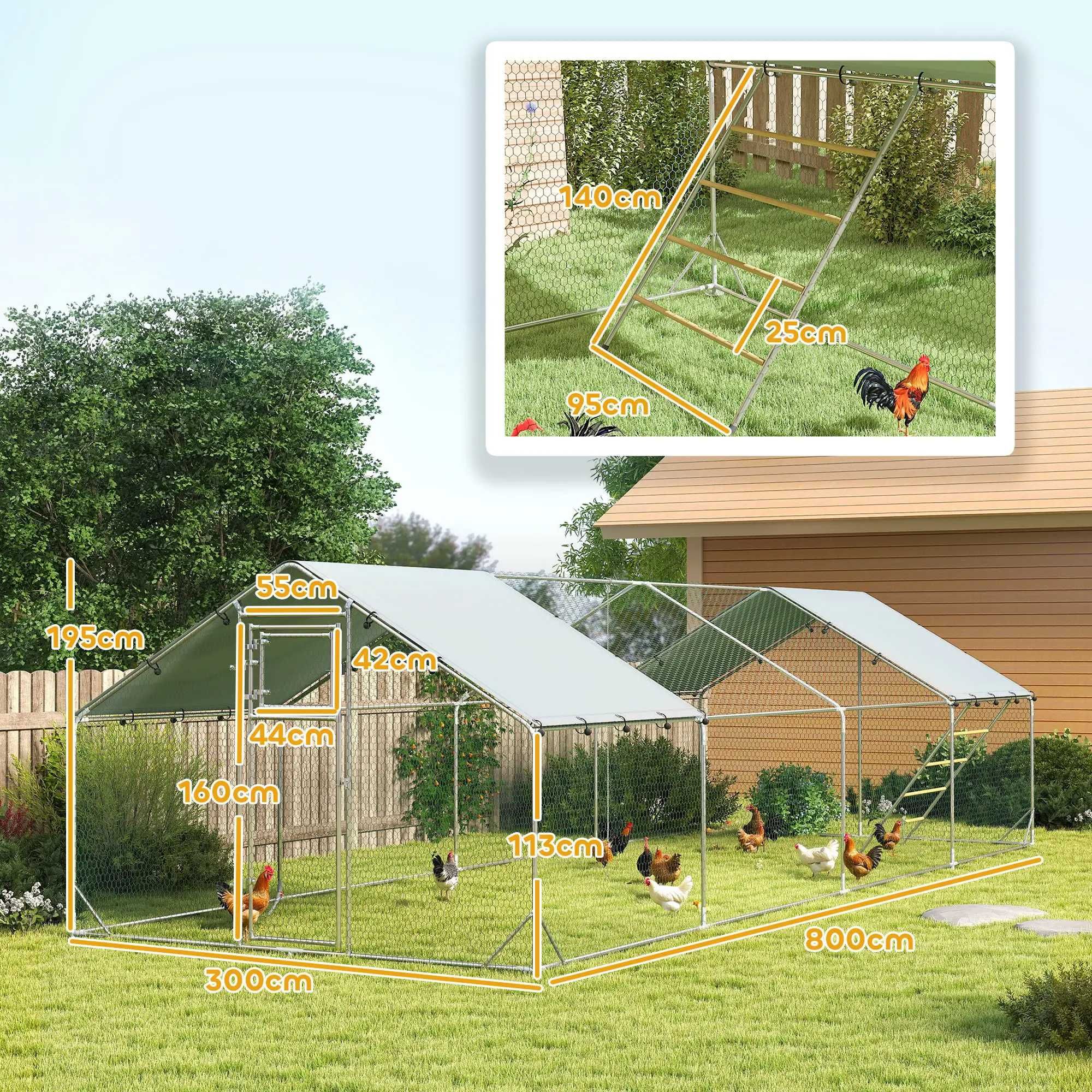 Kurnik Wybieg dla Kur XXL 3x8m 24m2 24-30 kur OCYNKOWANY MOCNY Woliera