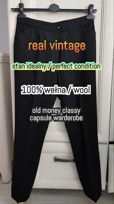 S 36 czarne wełniane spodnie vintage chinosy cygaretki do biura classy