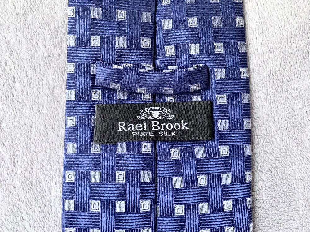 Krawat niebieski wzorzysty jedwab pure silk Rael Brook