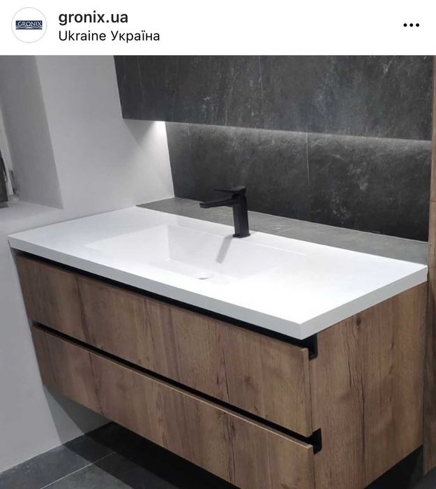 Умивальник інтегрований литий зі стільницею (столешня) на тумбу