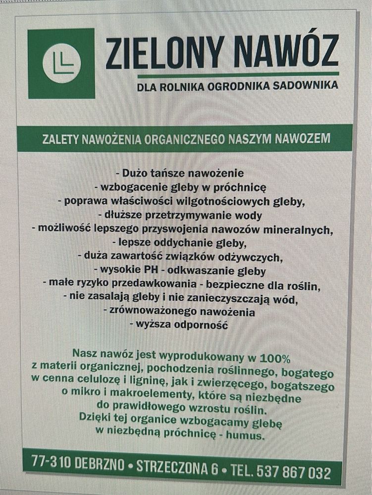 Nawóz organiczny obornik granulat Zielony nawoz i