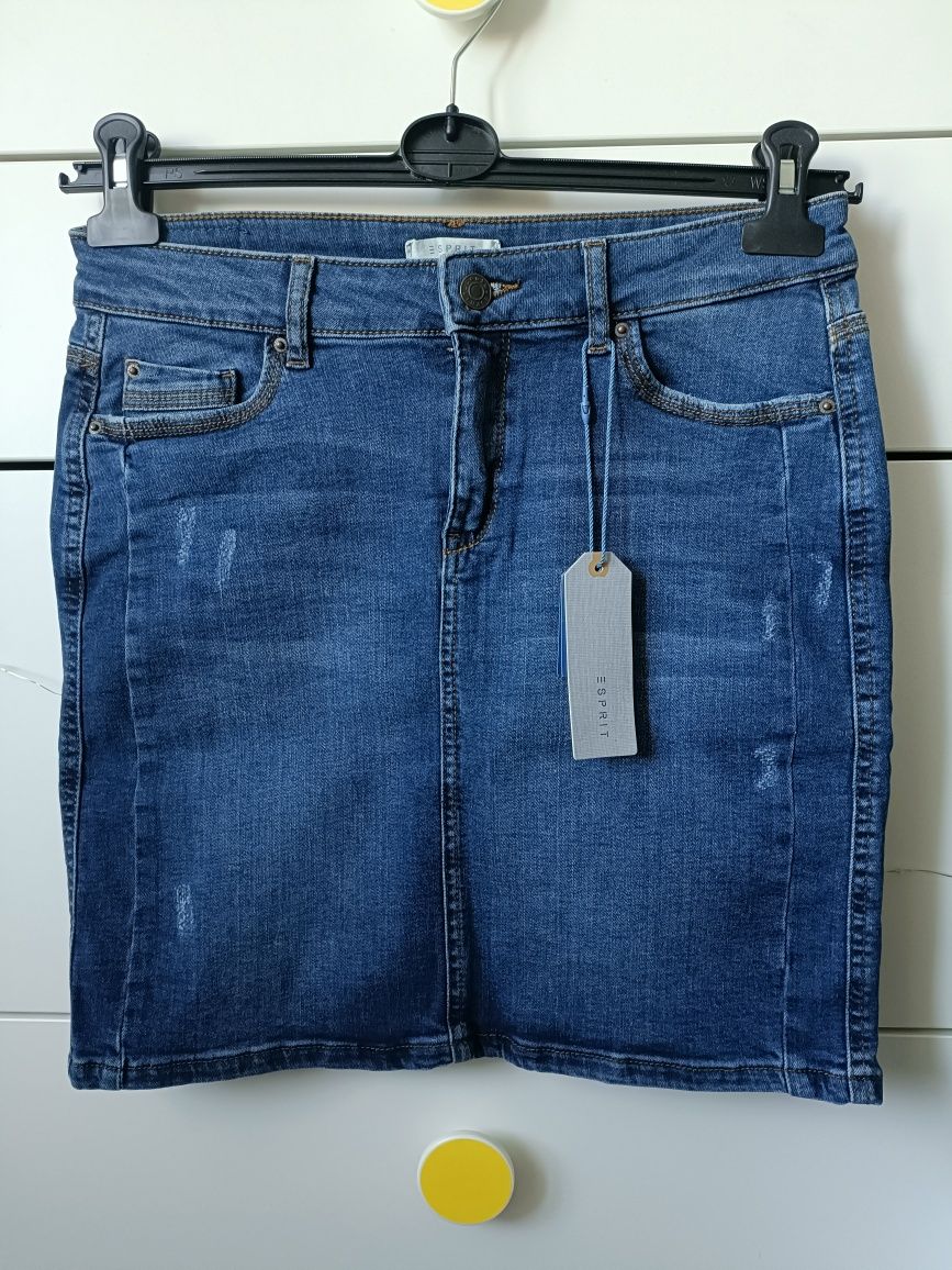 Spódnica jeansowa Esprit r.36 nowa przecierana rozciągliwa mini