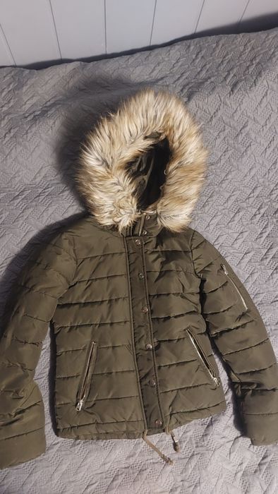 Kurtka jesień zima, z futerkiem oliwka,kurteczka Top shop r.XS, S