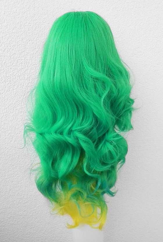 Zielona ombre gradient peruka falowana długa cosplay wig zielony