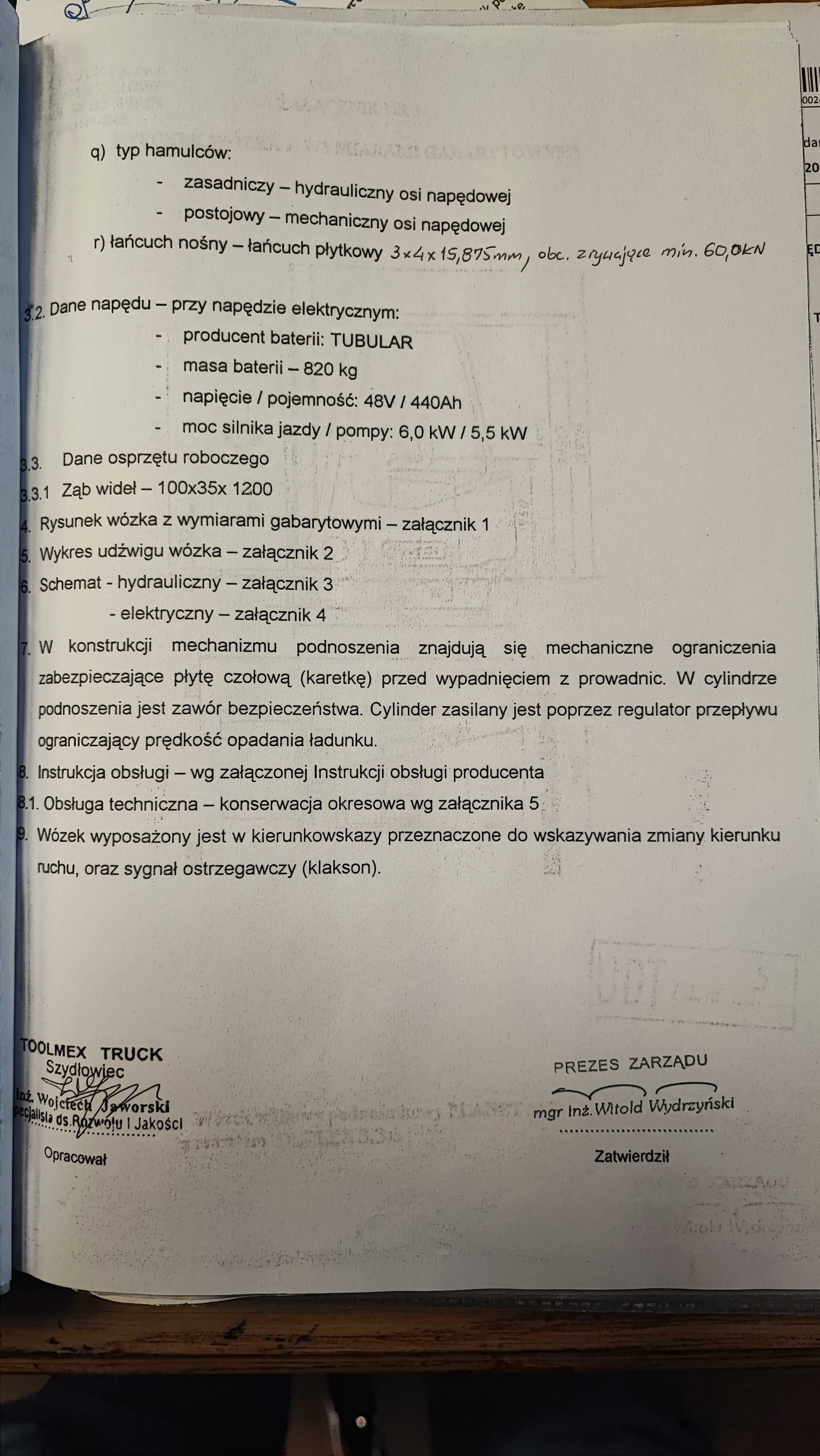 Wózek elektryczny  jezdniowy podnośnikowy, udźwig 1500kg