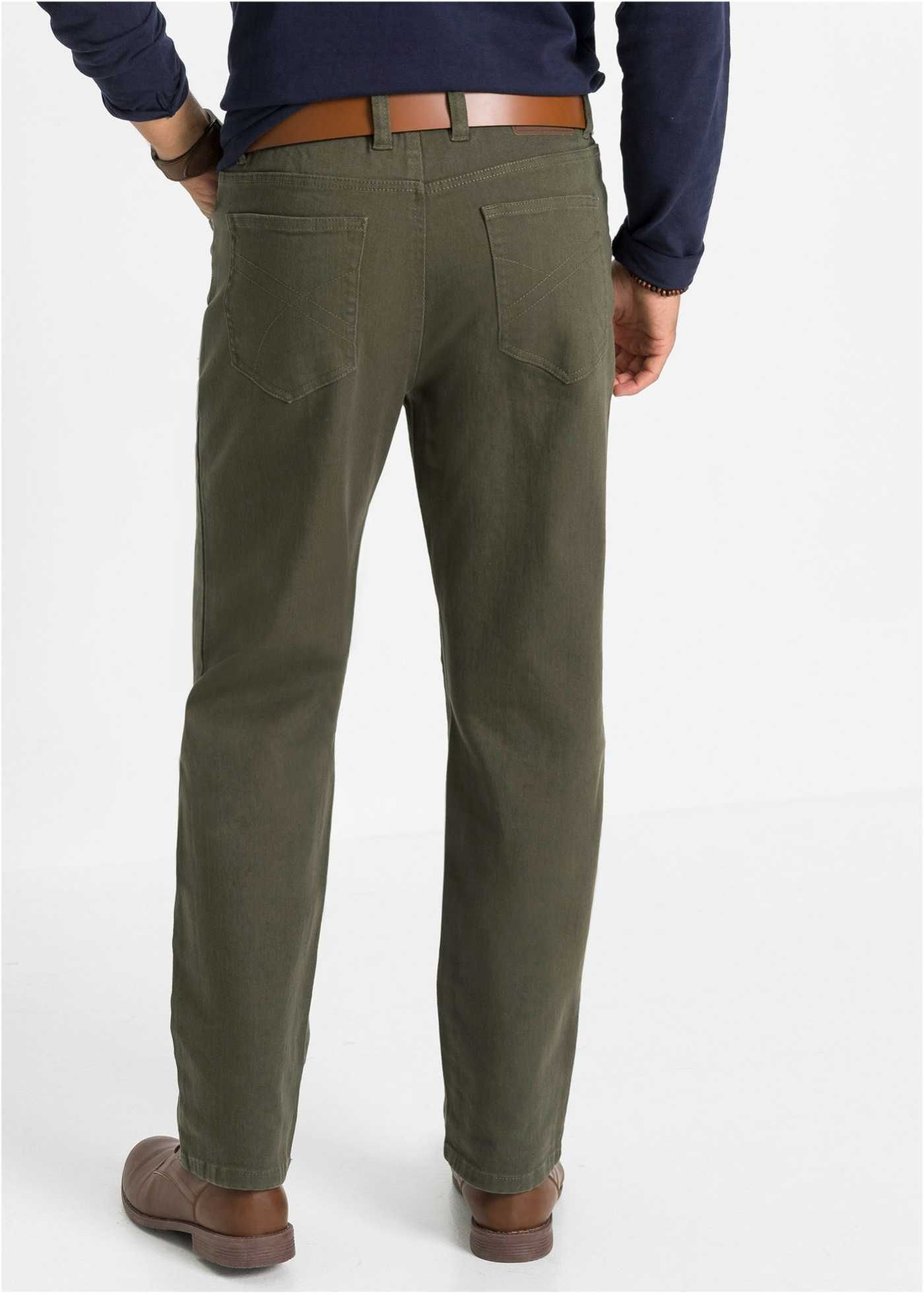 Spodnie męskie zielone stretch Bawełna Rozmiar 48/24 na niskie osoby