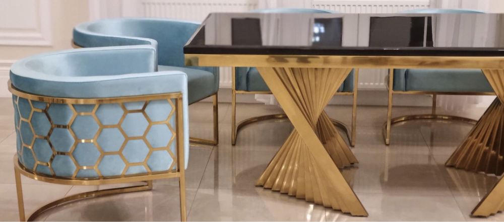 Stół + 6 krzeseł Glamour Gold PROMOCJA