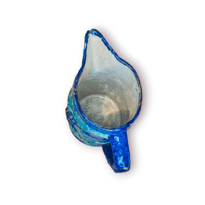 Jarro/Caneca Antiga Cerâmica Azul c/ Relevo de Uvas – Pintado à Mão