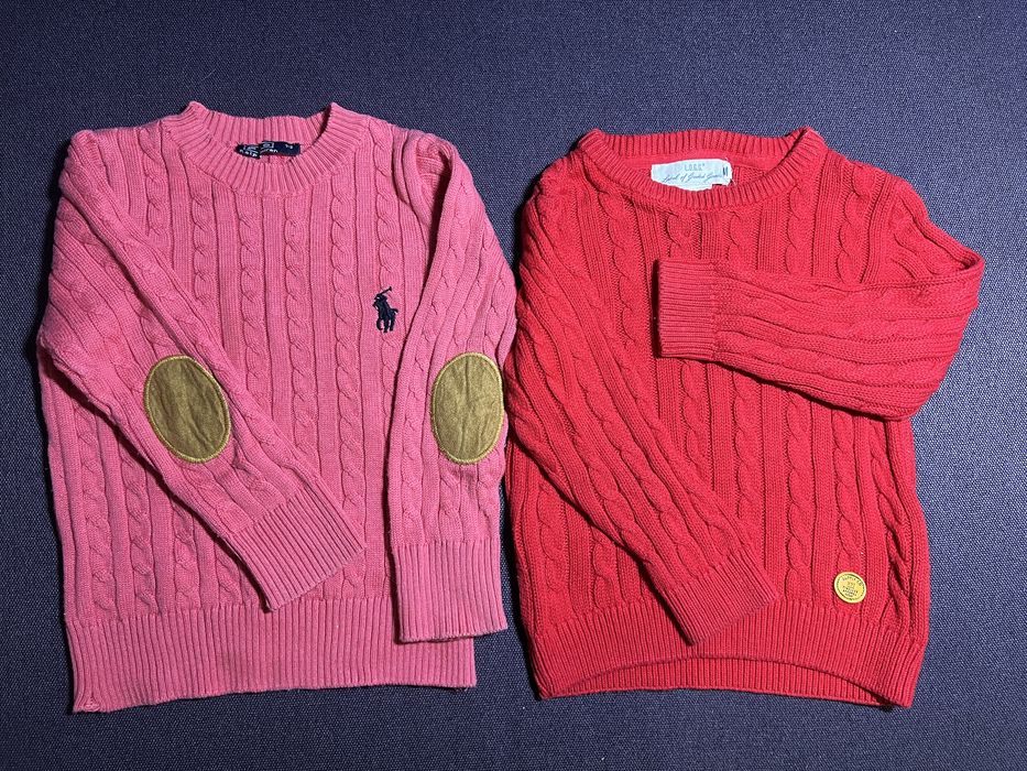 Червоний рожевий светр вʼязаний косами Polo Ralph Lauren