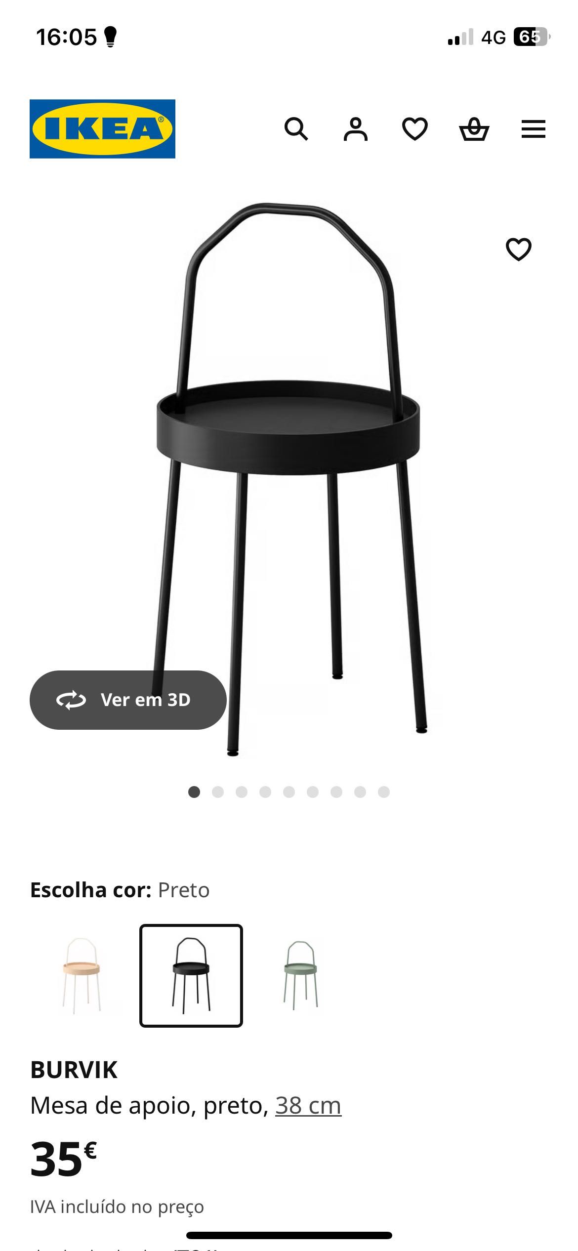 Mesa de apoio Ikea preta.