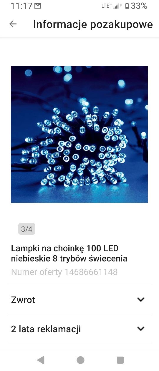 Lampki LED 100 Niebieskie 8 Trybow Świecenia