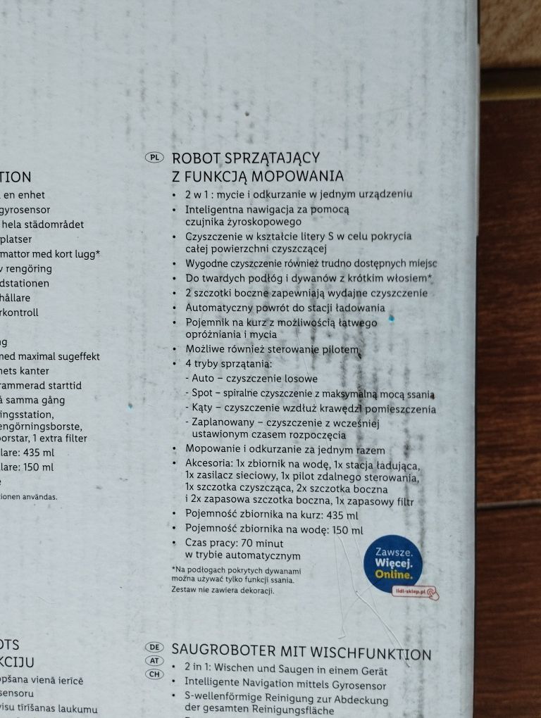Robot sprzątający z funkcją mopowania nowy