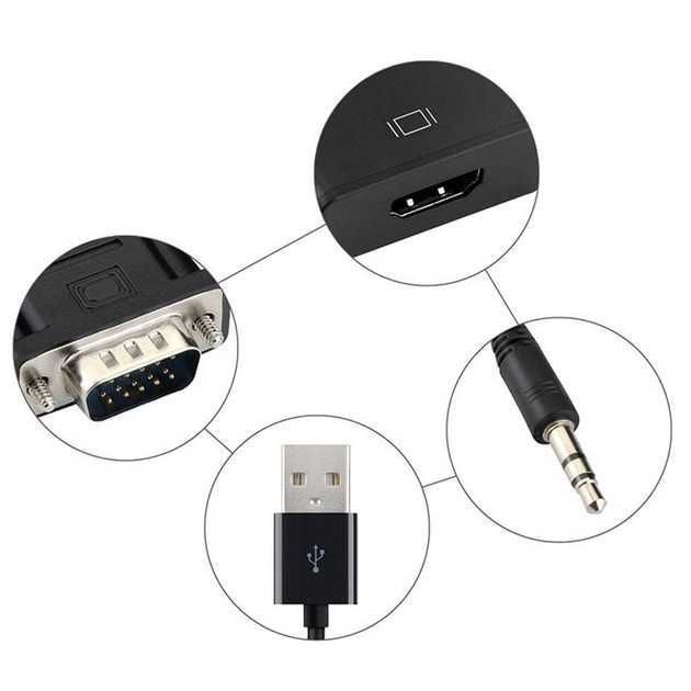 Переходник-конвертер VGA to HDMI, usb, AUDIO кабель