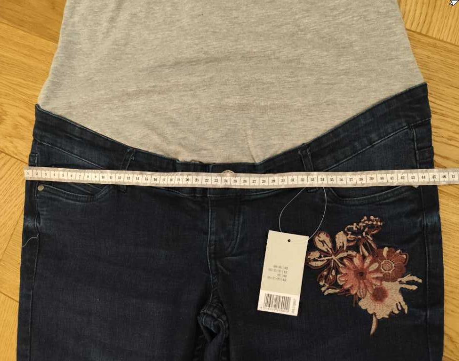 Nowe jeansy ciążowe 40 L pas ciążowy skinny granat spodnie