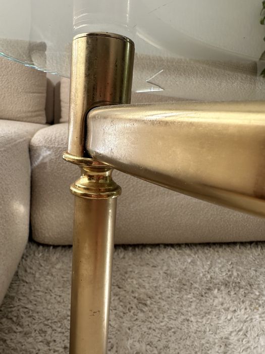 Stolik kawowy, ława, stolik, stół, vintage retro złoty chrom, szklany