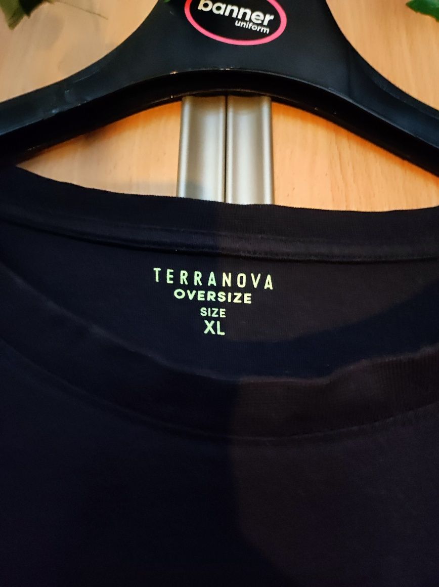 Czarny T-shirt Męski z Nadrukiem XL Oversize Terranova