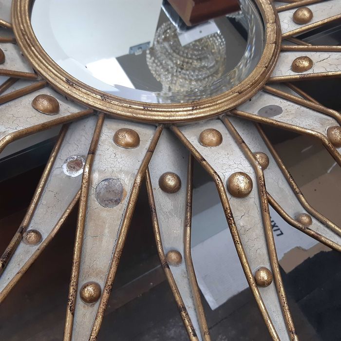 Espectacular Retro Vintage Antigo Espelho Sol 86cm Ferro Dourado