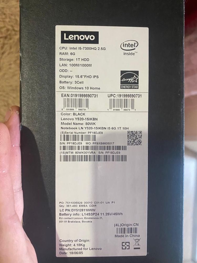 Ноутбук Lenovo Legion Y520-15IKBN Black (80WK00YVRA)